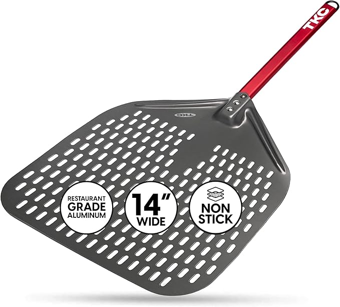 TKC Perforated Pizza Peel Bundle with 14 Inch XL Peel and 8" inch Pizza Turning Peel - Commercial Grade Pizza Spatula - Fits all 16 inch Pizza Ovens