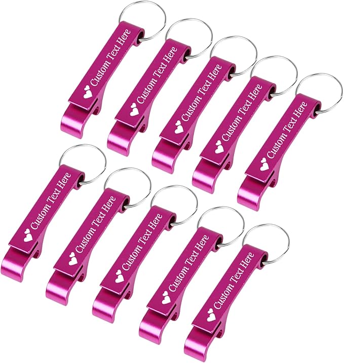 10PCS Personalized Bottle Opener Keychain Bulk Custom Beer Bottle Opener with Logo Text Engraved Wedding Bottle Opener Favors Customized Gifts for Guests Baby Shower Birthday Party-Pink