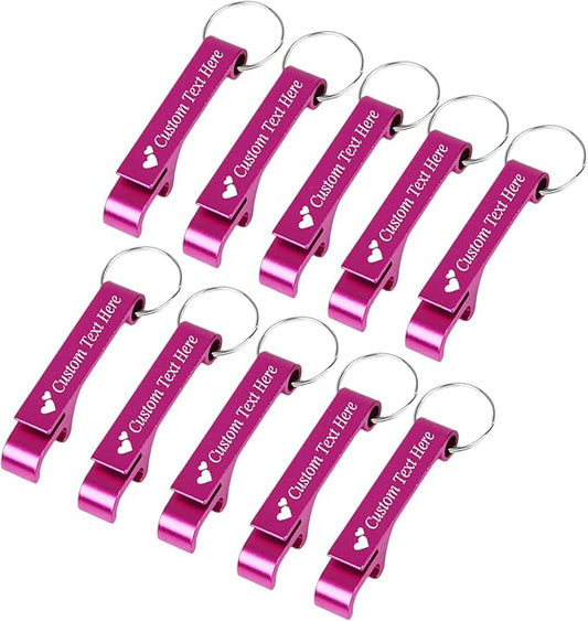10PCS Personalized Bottle Opener Keychain Bulk Custom Beer Bottle Opener with Logo Text Engraved Wedding Bottle Opener Favors Customized Gifts for Guests Baby Shower Birthday Party-Pink