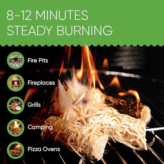 Inflame Fire Starters for Campfires, Grill, BBQ, Fireplace, Woodstove - Charcoal Starter - Waterproof, Weather-Resistant - Natural Wood Fireplace Starters - 24 pcs