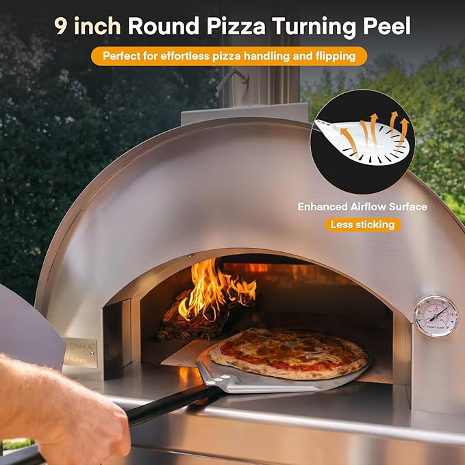 4PCS Pizza Oven Accessories, Yofuly 12 Inch Perforated Pizza Peel, 9 Inch Round Turning Peel, Pizza Stone Cleaning Brush with Scraper, Rocker Cutter, Homemade Pizza Supplies Tools Kit