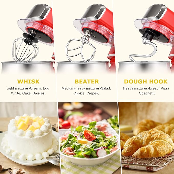 Stand Mixer, Kitchen in the box 3.2Qt Small Electric Food Mixer,6 Speeds Portable Lightweight Kitchen Mixer for Daily Use with Egg Whisk,Dough Hook,Flat Beater (Red)