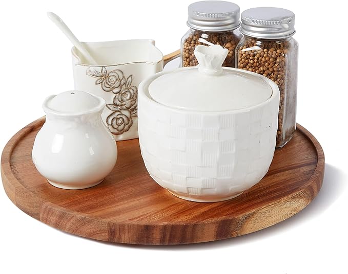 12-inch Acacia Wood Lazy Susan Organizers, ACIAZAAZ Lazy Susan Turntable for Cabinet, Kitchen Turntable Storage for Table, Countertop, Pantry