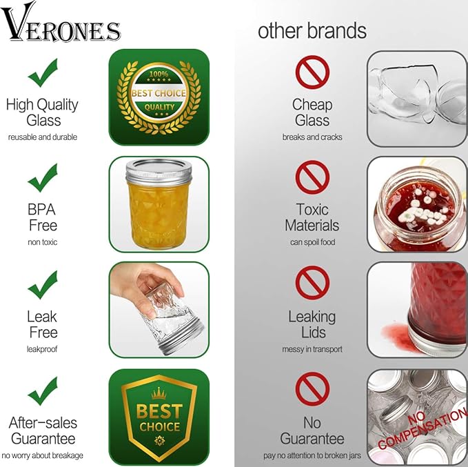 VERONES Mason Jars 6 OZ, 20 PACK 6oz Mason jars Canning Jars Jelly Jars With Lids, Ideal for Jam, Honey, Wedding Favors, Shower Favors, Extra 20 Lids