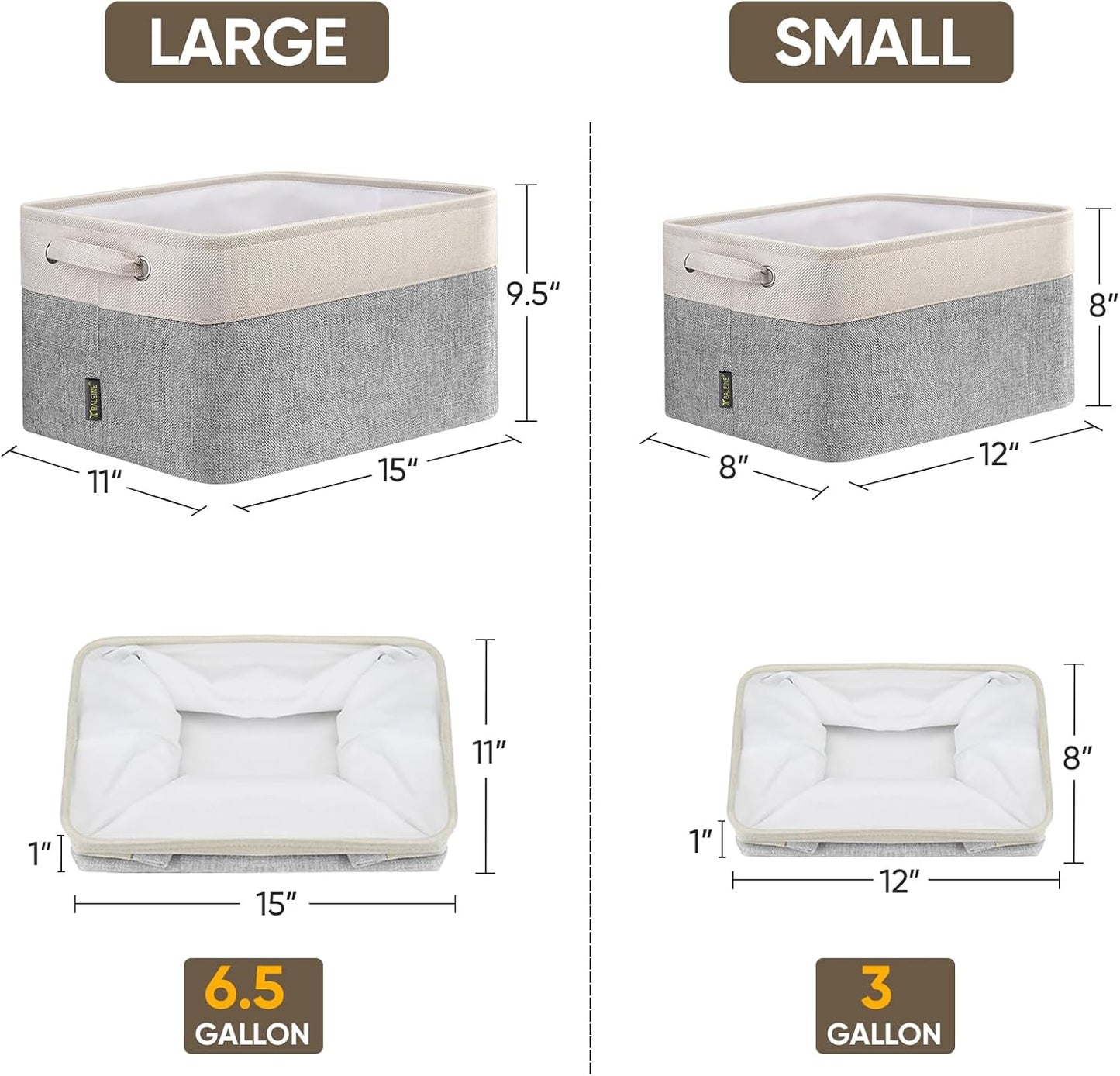 BALEINE 4 Pack Fabric Storage Bins for Shelves, Linen Storage Baskets for Organizing, Decorative Closet Bins for Clothes, Home (Grey, 15"x11"x9.5")