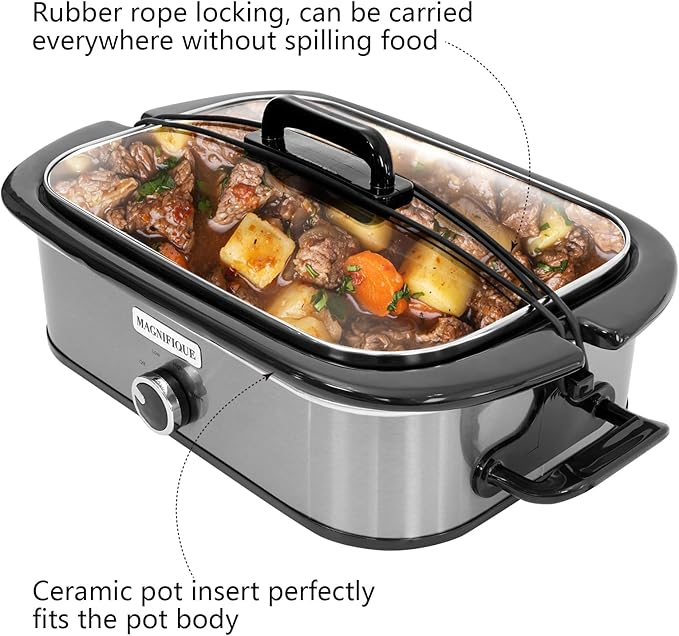4-Quart Slow Cooker with Casserole Manual Warm Setting - Perfect Kitchen Small Appliance for Family Dinners, Dishwasher Safe Crock, Stainless Steel