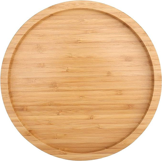 Fasmov 12 Inches Diameter Bamboo Lazy Susan Turntable, Spin Thicken Round Wood Tray Rotating Spice Rack for Kitchen Pantry Countertop Table