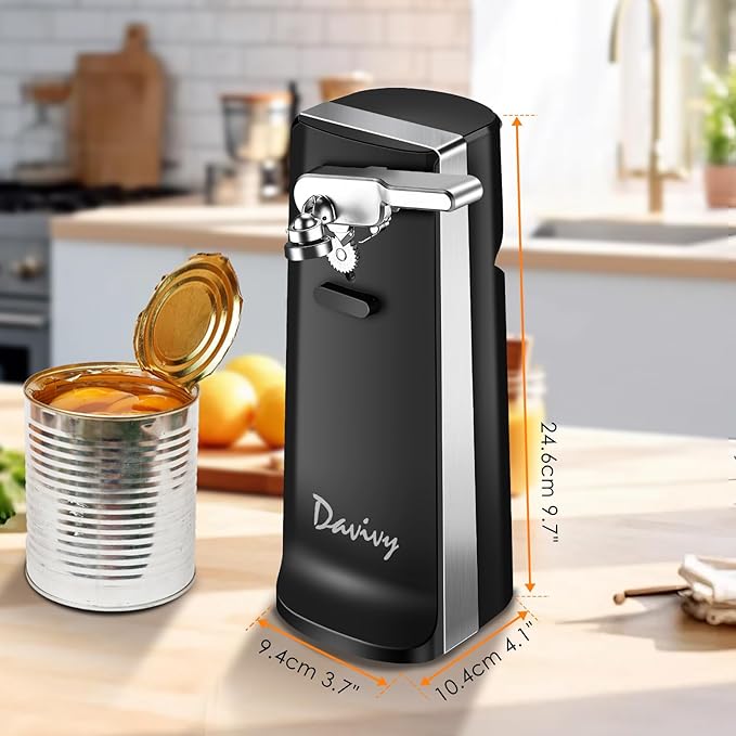 Davivy Electric Can Opener,Stainless Steel Tall Automatic Can Opener, Knife Sharpener and Bottle Opener (Black)