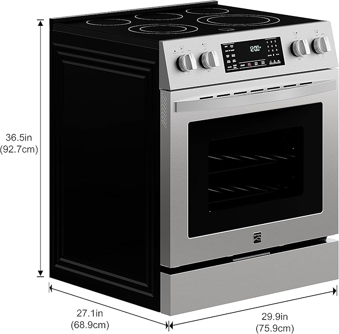 Kenmore Front Control Electric Range Oven with 5 Cooktop Elements with 7 Cooking Power Options, True Convection, Steam and Self Clean, Freestanding Oven, 4.8 cu. ft. Capacity Stainless Steel