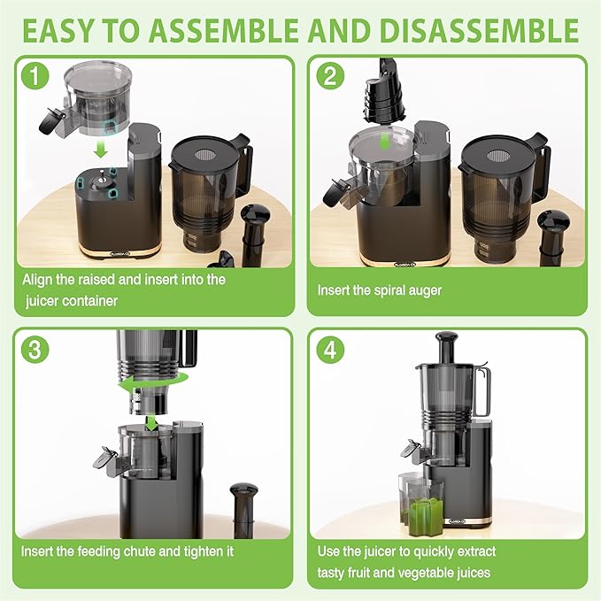 Cold Press Juicer, Masticating Slow Juicers, 6.5" Extra Large Feed Chute Juicers Machines, 350W Juicer Machines with High Juice Yield for Whole Vegetables & Fruits, BPA Free, Black, Easy to Clean