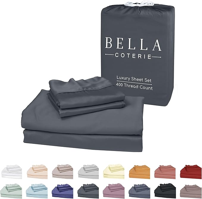 Bella Coterie Luxury Bamboo Viscose Full Size Sheet Set | 100% Organically Grown | Ultra Soft | Cooling for Hot Sleepers | 18" Deep Pocket [Charcoal Grey]