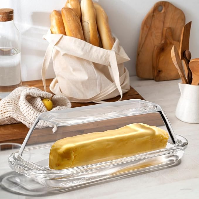 Glass Butter Dish Butter Keeper and Butter Holder for Fridge Butter Dish with Lid for Countertop Vintage Container for Counter Butter Tray with cover (Clear-7)