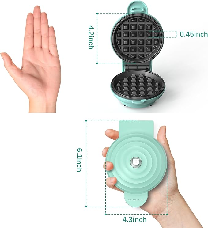 CROWNFUL Mini Waffle Maker, 4" Chaffle Maker with Compact Design, Easy to Clean, Non-Stick Surface, Recipe Guide Included, Perfect for Breakfast, Dessert, Sandwich, or Other Snacks