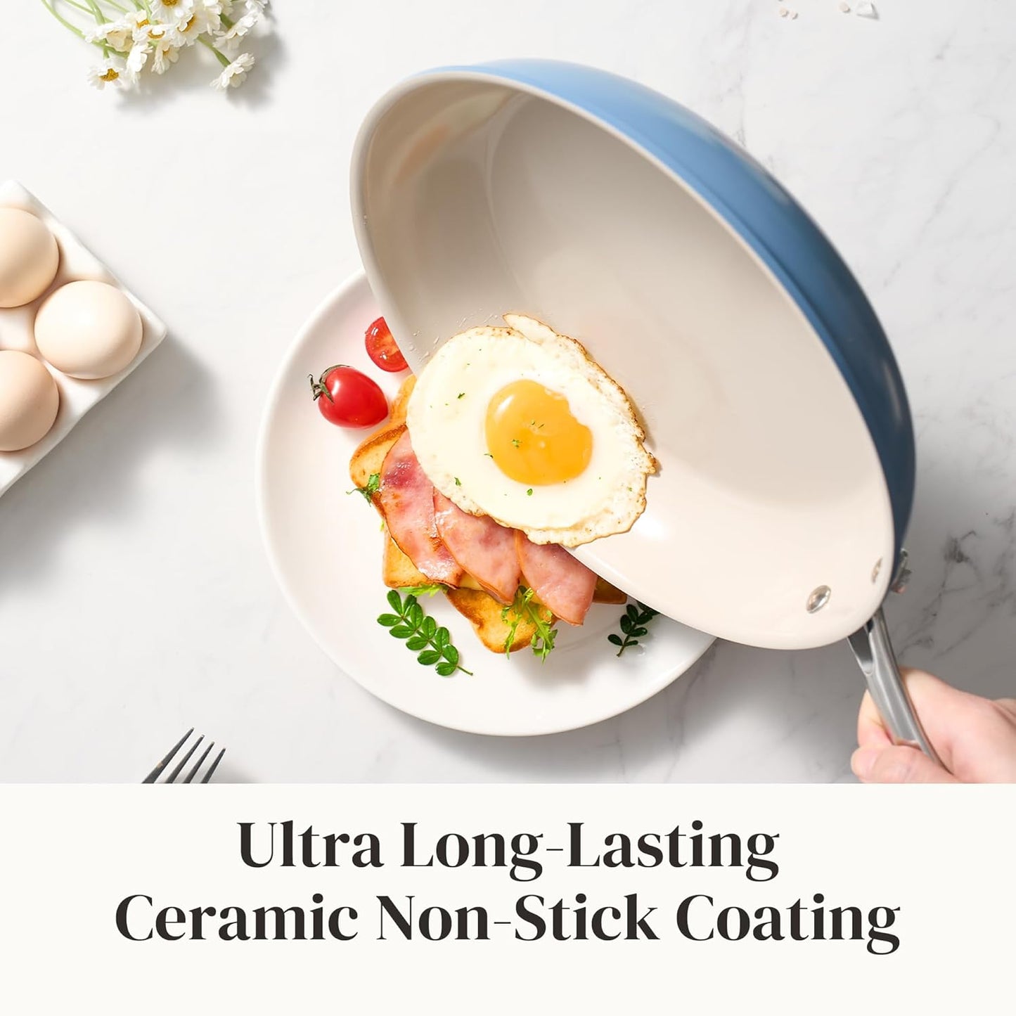 Redchef Nonstick Cookware Sets, Ceramic Frying Pan Set with Tempered Glass Lids, Non Stick Cooking Set, Dishwasher & Oven Safe, Induction Safe, Compatible with All Cooktops, Blue (8", 9.5", 11")