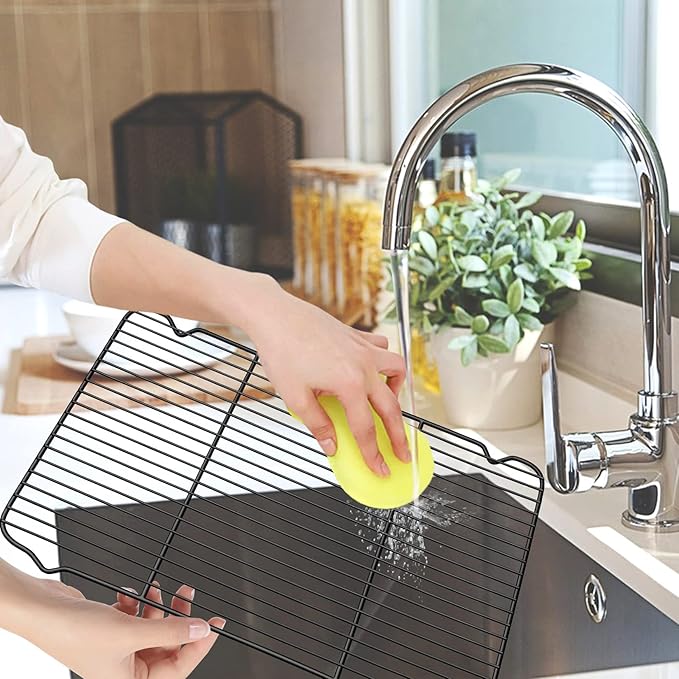 P&P CHEF Cooling Baking Rack Pack of 2, Stainless Steel Cooling Racks for Cooking Baking Roasting Grilling Drying, Dense Wires & Smooth Edge, Easy to clean, Black, 16.6" x 11.5"