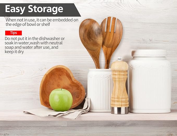 Salad Servers, Wood Salad Tongs, 10.2in Salad Spoon and Fork Set, Long Handle Salad Server Set for Mixing, Tossing and Cooking (Salad Spoon and Fork Set)