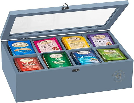 Bambsi Tea Bag Organizer - Bamboo Tea Box Organizer Storage Box, Tea Bag Holder with Acrylic Window, Magnetic Lid Keeps Tea Bags Fresh - Tea Organizer Caddy (Tea Not Included) Christmas Gift - Grey