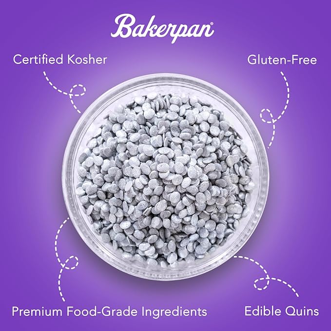 Bakerpan Quins Sprinkles for Cake Decorating - Snowflake Sprinkles 3.5 Ounces - Snowflake Confetti Edible Quins for Cupcakes, Ice Cream (Made in USA)