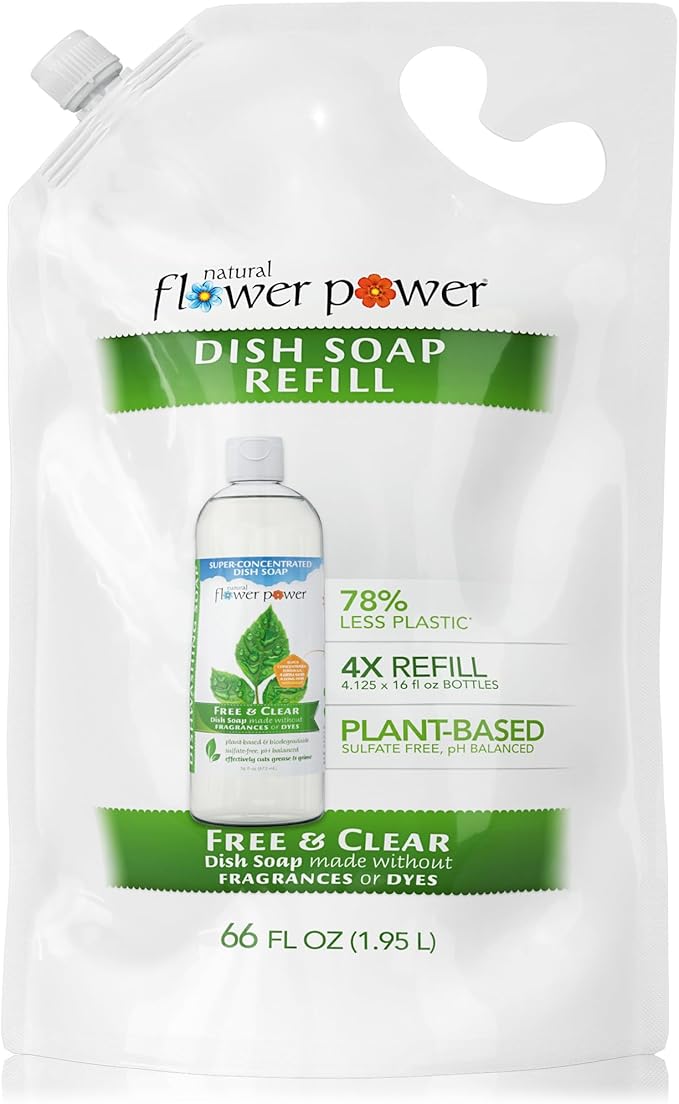 Liquid Dish Soap Refill – 66 Fl Oz Refills 4X – Plant-Based & Scented w/Pure Essential Oils – Natural Dishwashing Detergent – Sulfate-Free Kitchen Soap (Unscented)