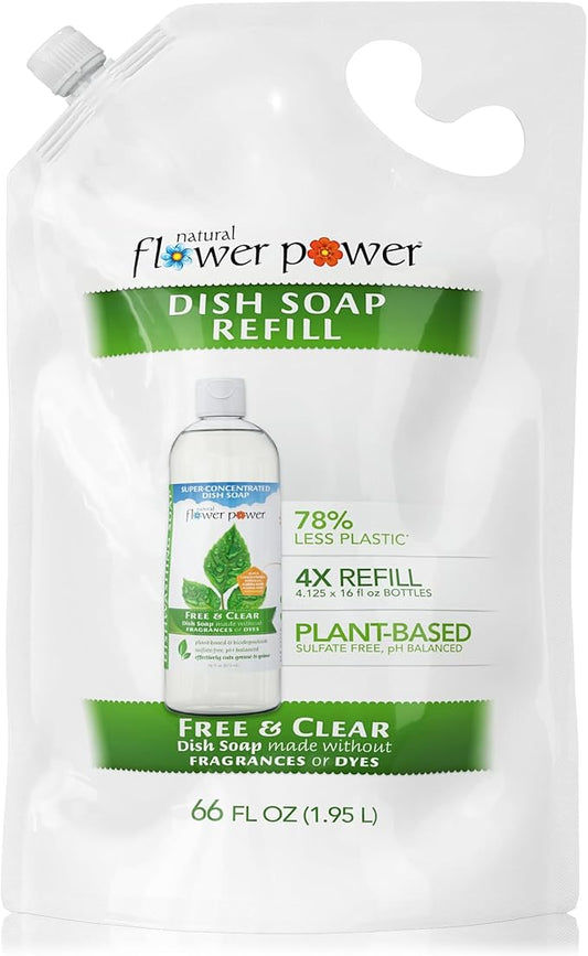 Liquid Dish Soap Refill – 66 Fl Oz Refills 4X – Plant-Based & Scented w/Pure Essential Oils – Natural Dishwashing Detergent – Sulfate-Free Kitchen Soap (Unscented)