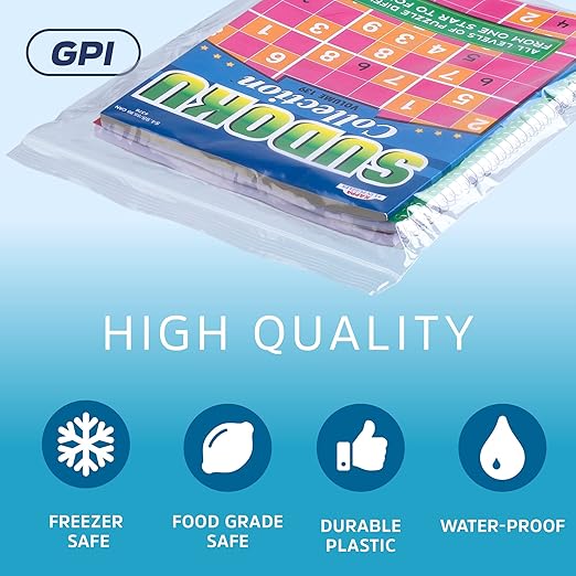 GPI - 13" x 13" Case of 1000 Clear Plastic Reclosable Zip bags, Large Bulk 2 mil Thick Strong & Durable Poly Baggies With Resealable Zip Top Lock For Scrapbook, Travel, Storage, Packaging & Shipping.