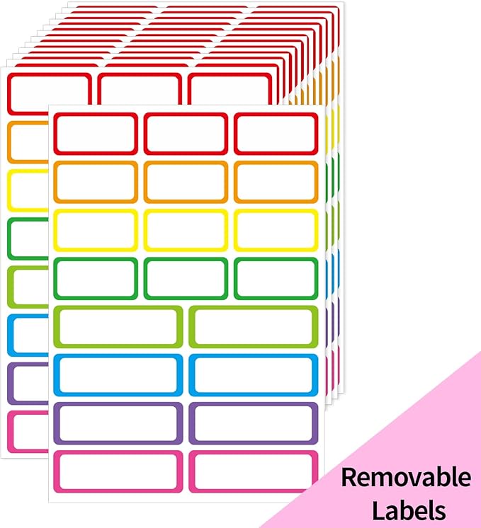 STARLIBOO Colored Labels, Removable Labels Stickers, Self-Adhesive Rectangular Stickers Water/Oil/Tear Resistant for Storage/Classroom/Home (2 Size, 300 Labels)