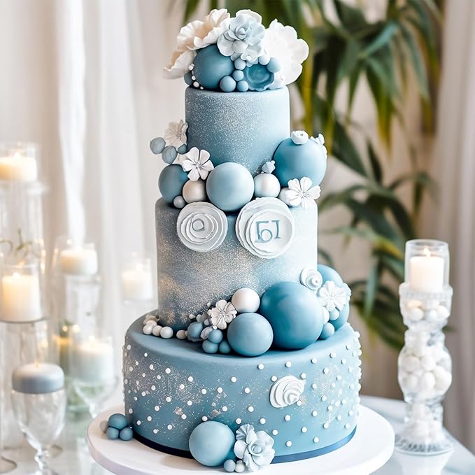 48 Pcs Balls Cake Topper Decorations Balloon Cupcake Toppers Foam Cake Topper Balls Cake Balls Decorations for Birthday Party Wedding Anniversary Cake Decorating (Light Blue)