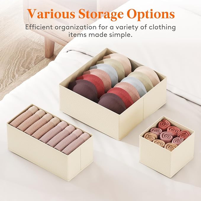 Lifewit 24 Pack Drawer Organizer, Dresser Underwear Drawer Organizer Bins, Foldable Fabric Closet Organizers, Storage Drawer Dividers, Dorm Room Essentials for Clothing, Socks, Towels, Ties Khaki