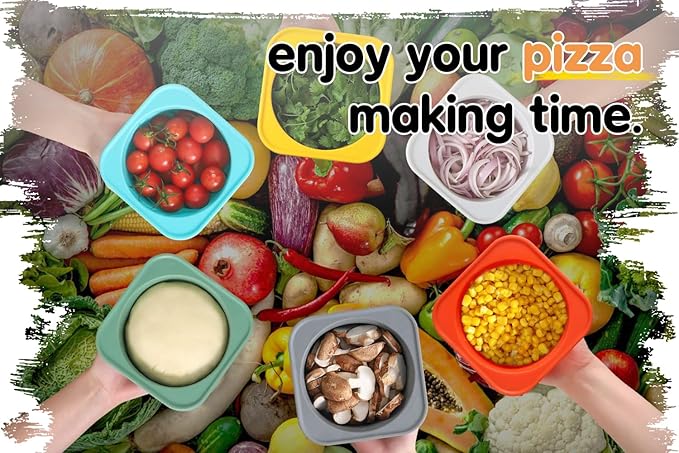 Stackable Silicone Artisan Pizza Dough Proofing Proving Containers with Lids-4 pack-500ml portion (Blue)