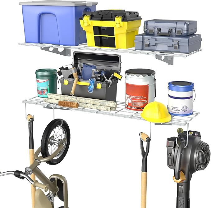 WALMANN 2-Pack Garage Wall Shelves, 1 x 4 ft/12 * 48 inch Wall Mounted Storage Shelves for Garage Heavy Duty Floating Shelving, Holds Up to 220 Lbs(White)