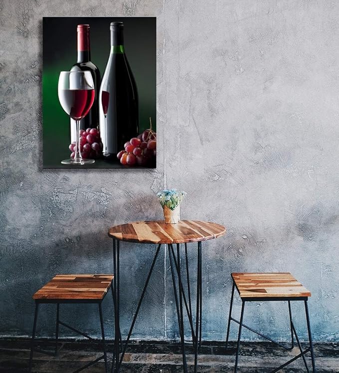 Looife Kitchen Wine Bottle Canvas Wall Art, 24x32 Inch Gallery Wrapped Red Wine with Grapes Picture Prints Wall Decor, Modern Art Deco for Dining Room and Bar Wall Decoration