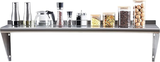 Stainless Steel Shelf 12"x48", Space-Saving Wall Mounted Shelving, 320lb Heavy Duty Steel Shelves with Easy-Clean Surface for Kitchen, Restaurant, Bar, Hotel (Commercial & Home Use)
