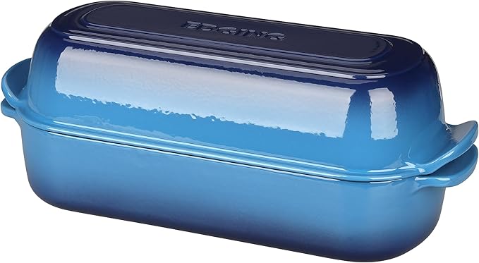 Enameled Cast Iron Loaf Pan with Lid, Dutch Oven for Homemade Bread Baking, 12.5x5.5 inch, 5Qt, Lake Blue
