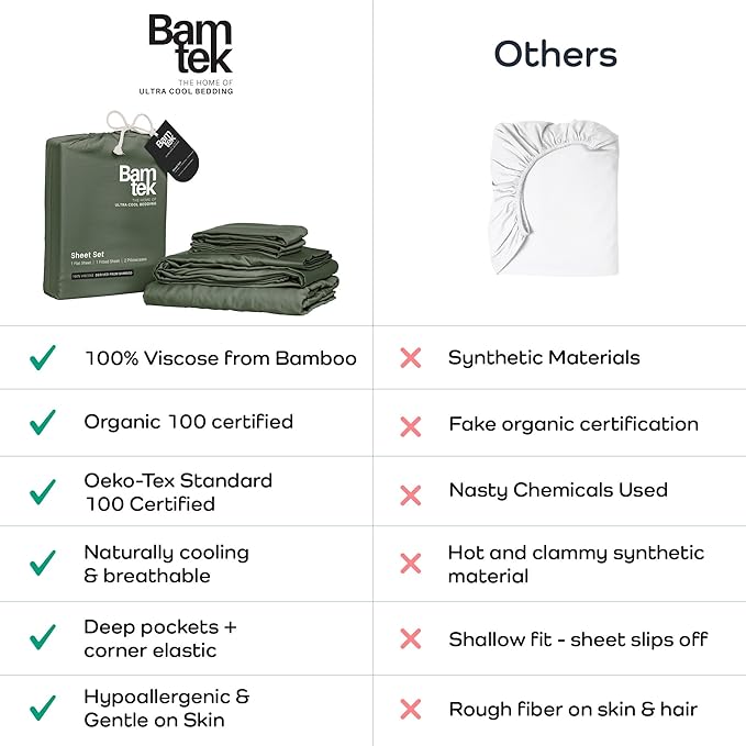 100% Viscose from Bamboo Sheets Full Size, Super Soft Bedding Set, 4PC Cooling Sheets for Hot Sleepers, Vegan Silk Moisture Wicking, Organically Grown Bedsheet, Moss - 54" x 75"