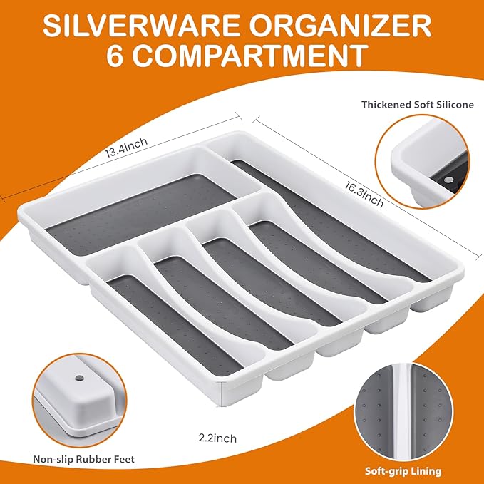 49 Piece Silverware Set with Organizer - Stainless Steel Cutlery Set for 8, kitchen Utensil Flatware with Steak Knives, Spoons and Forks, Dishwasher Safe, Rust-proof & Mirror Polished