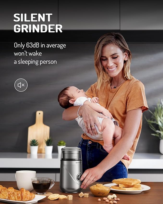 SHARDOR Adjustable Coffee Grinder Electric, Herb, Spice, Coffee Bean,Espresso Grinder with 2 Removable Stainless Steel Wet and Dry Bowl, Silver