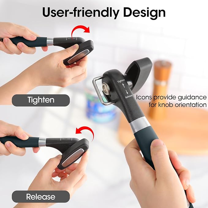 Beneno Can Opener, Manual Side Safe Cut Can Opener Smooth Edge with Durable Sharp Blade, Effort-Saving Knob & Comfortable Non-slip Handle, Green