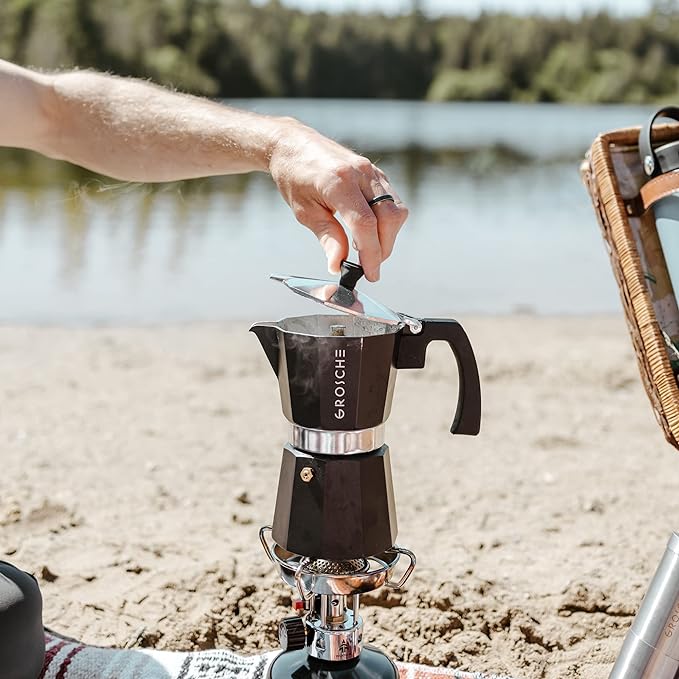 GROSCHE Milano Stovetop Espresso Maker Moka Pot 3 espresso Cup - 5 oz, Black - Cuban Coffee Maker Stove top coffee maker Moka Italian espresso greca coffee maker brewer percolator