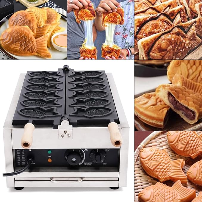 LYNICESHOP 2400W Commercial Fish Type Waffle Machine, Electric Nonstick Large Fish Type Waffle Machine Non Stick Japanese Taiyaki Maker Sea Bream Machine for Restaurant Snack Bar Sidewalk Vendors