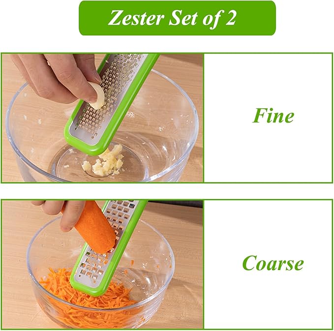 Zester Grater Set of 2, Cheese Grater for Kitchen Lemon Zester Tool Garlic Grater Ginger Grater, Kitchenaid Food Grater with Handle Handheld, Sharp Stainless Steel Blade with Protective Cover