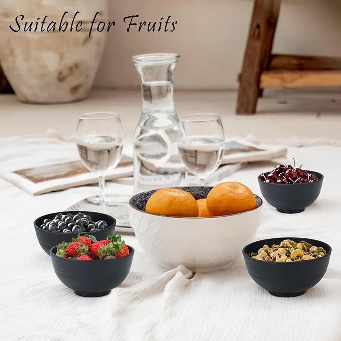 wheat straw snack bowls 10oz set of 8 - Unbreakable Dessert Bowls for kids - Mini Bowls for Ice Cream,Snack and Fruits - Microwave & Dishwasher Safe Appetizer Bowl Sets - Black
