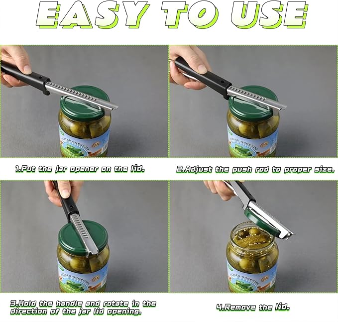 Jar Opener - 2 in 1 Adjustable Stainless Steel Jar Opener for Seniors with Arthritis - Lid Opener and Bottle Opener set with Jar Opener Gripper Pad