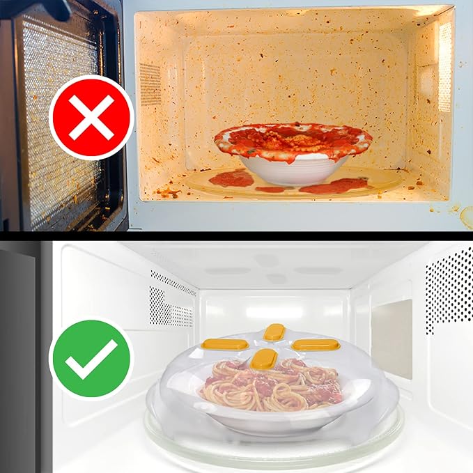 Magnetic Microwave Cover for Food | Clear Microwave Splatter Cover | Microwave Plate Cover with Steam Vents | Food Grade Dish Cover | BPA-Free | Dishwasher Safe | Orange