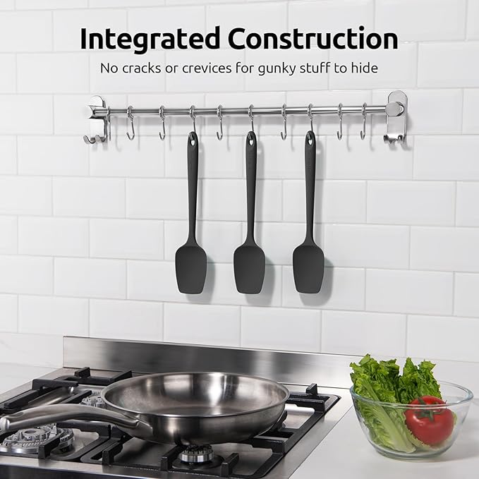 U-Taste Silicone Spoon Spatula Set: 480ºF Heat Resistant Food Grade Flexible Rubber Spoonula, Nonstick Cooking Mixing Scooping Kitchen Baking Scraper Utensils Set of 3 for Pan, Pot, Bowl (Black)