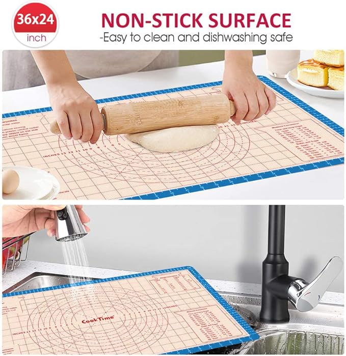 Silicone Pastry Mat 36 x 24 Inch - Larger Silicone Baking Pastry Mat for Rolling Dough,Non Slip Silicon Dough Sheet with Measurement,Perfect for Making Pie,Pizza,Blue