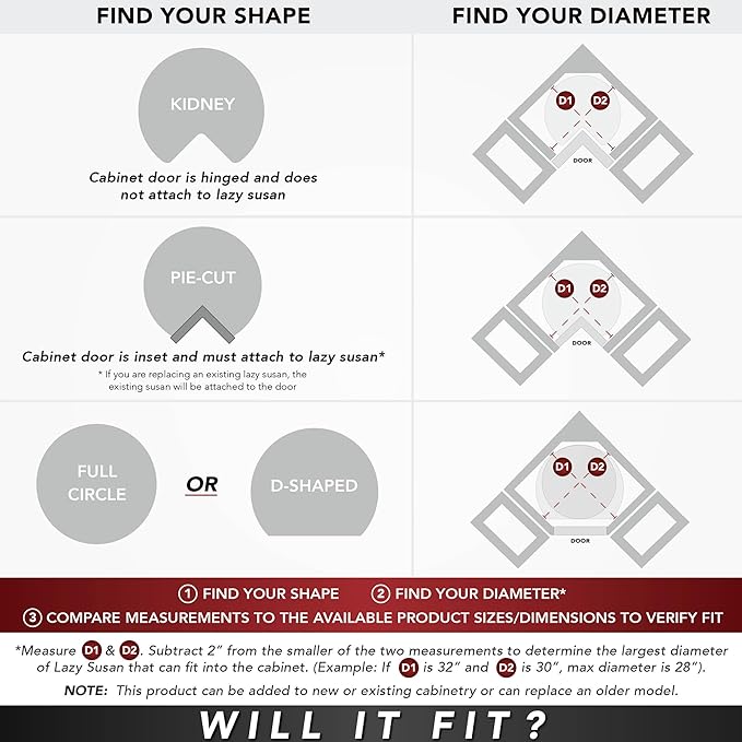 Rev-A-Shelf Dual Shelves Kidney-Shape 28" Lazy Susan Organizer for Lower Corner & Base Kitchen Cabinets, Turntable Home Storage, Wooden, 4WLS472-28-52