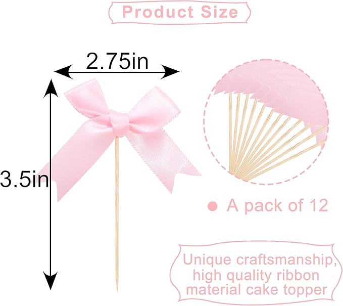 Coquette Pink Bow Cupcake Toppers - Bow Cake Toppers, Birthday Decorations, Bridal Shower & Bachelorette Party Decorations