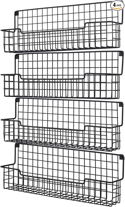 Spice Rack Wall Mount, Spice Organizer for Cabinet & Pantry Door, Set of 4 Hanging Spice Rack Saving Space for Kitchen, Black
