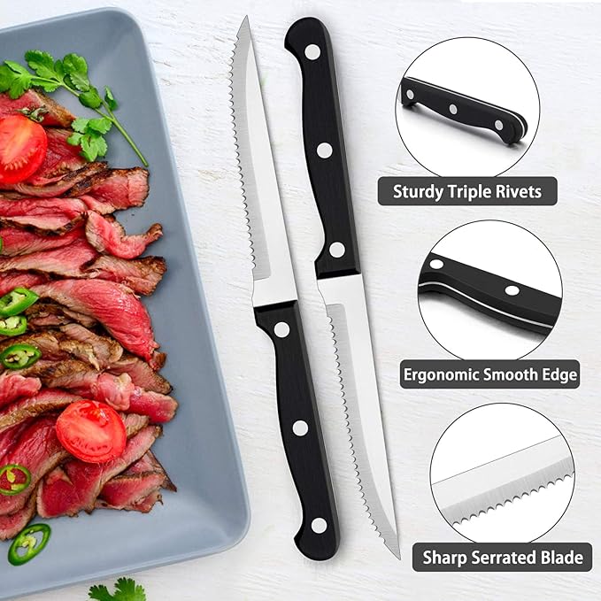 LIANYU 29-Piece Silverware Flatware Set for 4, Plus Steak Knives and Serving Utensils, Stainless Steel Cutlery Set, Eating Utensils Tableware with Scalloped Edge, Dishwasher Safe