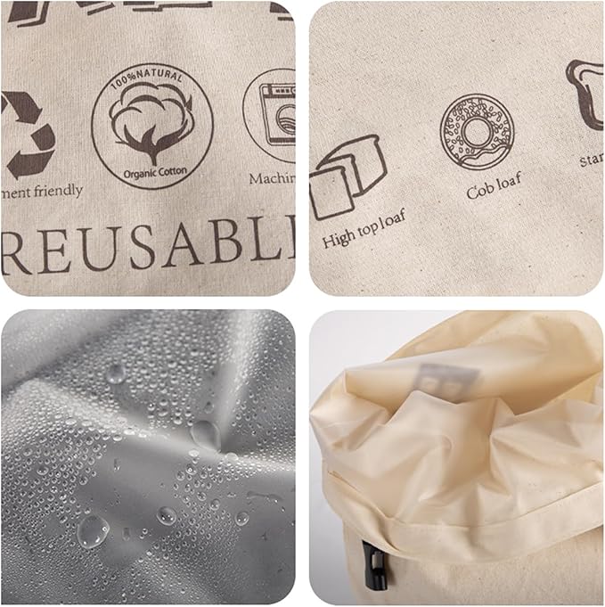 2-Pack Bread Bags, Reusable Bread Bags for Homemade Bread, Buckle Closure,Fresh Keeping Extra Large Bags, Food Bag (Beige)